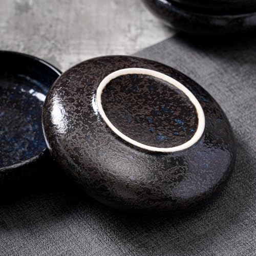 Uaral Japanese Salad Plate,Blue Plates and Bowls Set,Stoneware Plate Set,Appetizer Plates Set of 4,5.5inch,14oz(Nebula Blue) - color: Nebula Blue