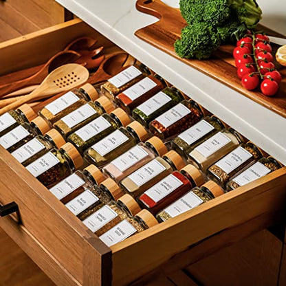 24-Piece Spice Jars Set by Le'raze: Glass Jars with Bamboo Lids, Labels & Funnel, Airtight Kitchen Storage