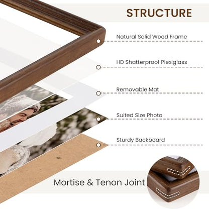 8.5x11 Natural Solid Oak Wood Picture Frame with 6x8 Mat, Premium Rustic Wooden Photo Frames with Plexiglass, Poster Photo Frame for Gallery Wall Hanging, Walnut, 3 Packs - color: Walnut, size: 8.5x11-3P