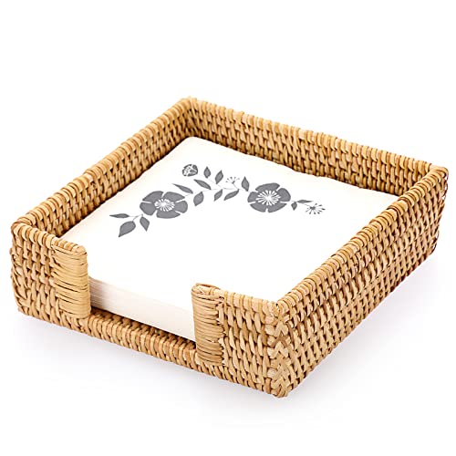 Sumnacon Napkin Holder,Wicker Napkin Holder Table,Rattan Napkin Basket,Square Napkin Tray,Flat Napkin Holders for Kitchen Dinning Table Desk Counter Restaurant Party Bar,Honey Brown - color: Honey Brown, size: 6.5 x 6.5 inch/ Luncheon