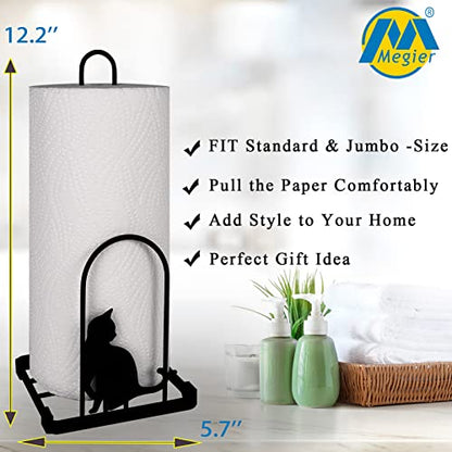 Paper Towel Holder, Kitchen Countertop Paper Towel Stand, Fits Standard Jumbo Roll in Dining Table or Bathroom, Metal Toilet Paper Dispenser with Heavy Duty Base (Black) - color: Black