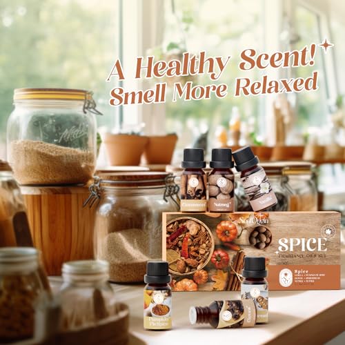 Soulorigin Autumn Spice Essential Oils Set – Cozy Fall Fragrance Oils for Diffuser & Candle Making – Cinnamon, Vanilla, Pumpkin Pie, Nutmeg, Clove, Gingerbread – Warm Home Aroma & Gift Set - color: Spice