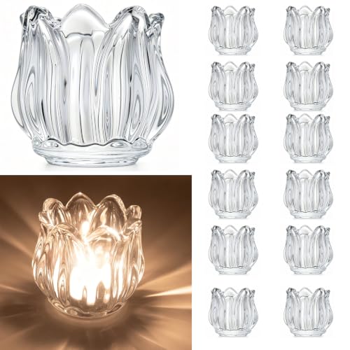 Votive Glass Tealight Candle Holders, Candles Not Included (Transparent Tulip-12 Pcs) - color: Transparent Tulip-12 Pcs