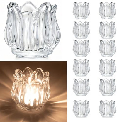 Votive Glass Tealight Candle Holders, Candles Not Included (Transparent Tulip-12 Pcs) - color: Transparent Tulip-12 Pcs