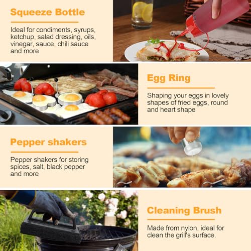 Terlulu Griddle Accessories Kit, 28 PCS Flat Top Grill Accessories for Blackstone and Camp Chef, Metal Spatula Set with Burger Press, Melting Dome, Tongs, Scraper, Carry Bag for Outdoor Grilling BBQ - style: with Rectangular Burger Press