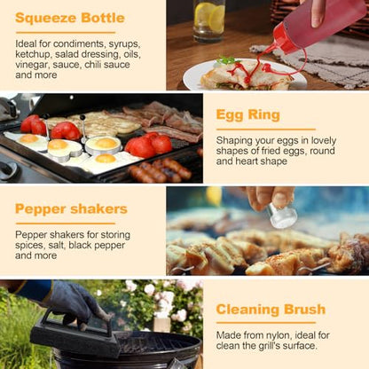 Terlulu Griddle Accessories Kit, 28 PCS Flat Top Grill Accessories for Blackstone and Camp Chef, Metal Spatula Set with Burger Press, Melting Dome, Tongs, Scraper, Carry Bag for Outdoor Grilling BBQ - style: with Rectangular Burger Press