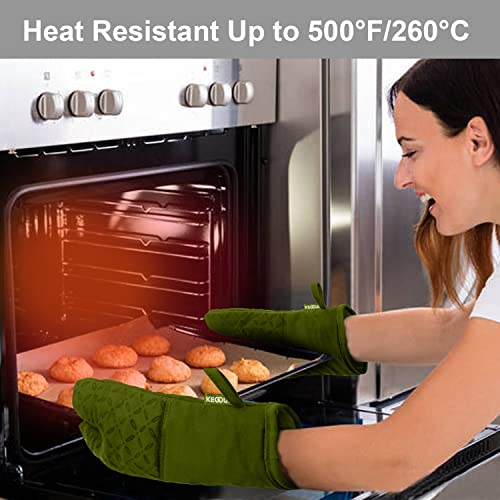 KEGOUU Oven Mitts and Pot Holders 6pcs Set, Kitchen Oven Glove High Heat Resistant 500 Degree Extra Long Oven Mitts and Potholder with Non-Slip Silicone Surface for Cooking (Olive Drab) - color: Olive Drab