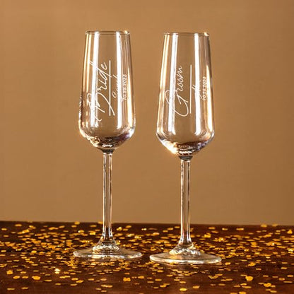 Personalized Champagne Flutes – Vertical Name Engraved Wedding Glasses, Custom Champagne Flute for Bride and Groom, Modern Wedding Toast Glasses - (Champagne Flutes-D2) - color: Champagne Flutes-D2