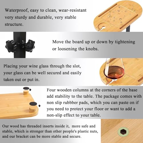 Bamboo Bathtub Tray Table with Adjustable Height, Enhanced Stability, Freestanding Design for Spa,Bathtub, Bed, Sofa, Couch with Wine Glass Holder, Perfect for Luxury Bath Home Spa Gift