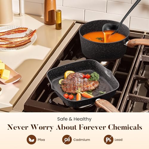 Kitchen Academy Induction Cookware & Bakeware Set, 30pcs Pots and Pans Set | Nonstick Kitchen Cookware Sets, Granite Cooking Pan and Pot Set, All-Stovetop Compatible, PFOS/PFOA-free, Black - color: Black, size: 30 PCS Cookware Set
