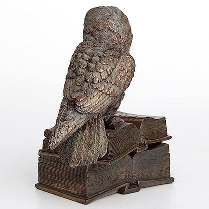 Veronese Design 7 1/8 Inch Owl Perched On Top of Books Cold Cast Resin Bronze Finish Trinket Stash Box