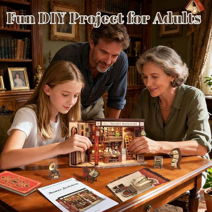 Book Nook Kit - 3D Wooden Puzzles for Adults | DIY Miniature House Kit Booknook British Style Bookshelf Decor Gifts for Women Readers Book Lovers (Thames Bookstore) - style: Thames Bookstore