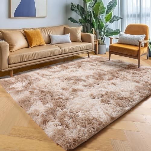 Area Rugs for Bedroom Living Room, Fluffy Tie-Dye Beige 4x6 Indoor Bedside Floor Throw Rug, Soft Plush Shaggy Carpet for Nursery Kids Girls Boys Teen Dorm Home Office Decor Aesthetic - color: Tie-dyed Light Beige, size: 4' x 6' (Rectangular)