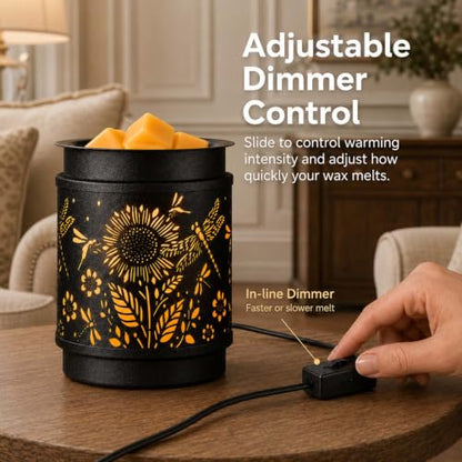 mocosa Metal Wax Melt Warmer Electric Candle Fragrance Burner | Oil Burner 2 in 1，Gifts for Women，Mother's Day，for Home Office Bedroom，Sunflower Decorations - style: Sunflower + Dragonfly