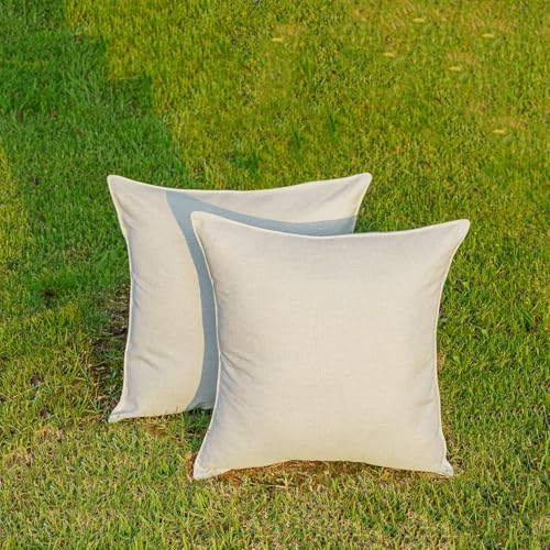 NiNi ALL Beige Outdoor Pillows Set of 2 Decorative Farmhouse Waterproof Throw Pillow Covers 18x18 Solid Cushion Cases for Garden Patio Tent Furniture Sofa Bed Home Decor | Faux Linen Decorative Solid Throw Pillow Covers Farmhouse for Garden Furniture Tent