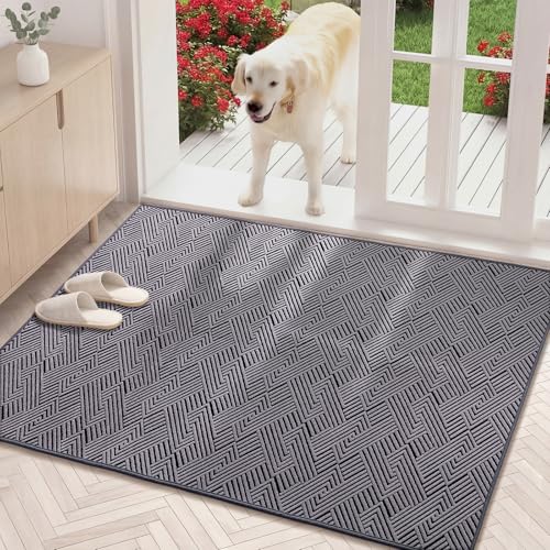 Dirt Trapper Door Mat 34" x 59", Non-Slip Washable Entrance Mat, Dirt Resistant and Absorbent Welcome Mat, Low Profile Floor Mat for Front/Back Door, Entryway, Grey - color: Dark Gray, size: 34" x 59" (Rectangular)