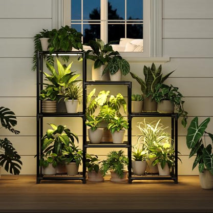 Laposso Plant Stand with Grow Light for Indoor Plants Corner 3 Tier Metal Plant Shelf Outdoor Grow Lights for Indoor Plants Bedroom Living Room