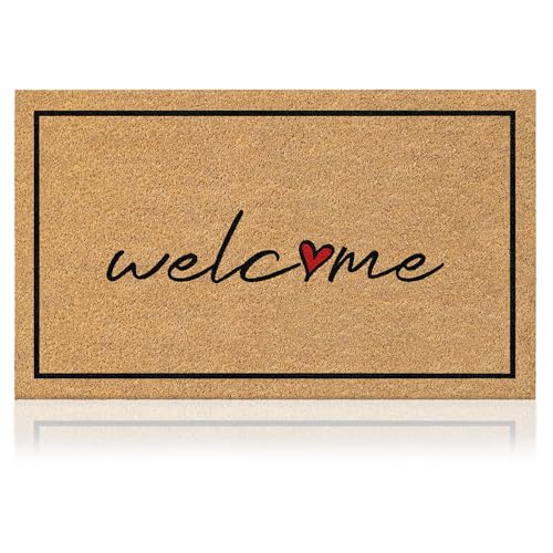 Coir Welcome Mat, Non-Slip, Welcome, 17 x 29 in | 100% Natural Coir, Anti-Shedding, Durable PVC Backing, Traps Dirt and Mud, Indoor and Outdoor Entryway, Easy to Clean - color: Welcome, size: 17x29