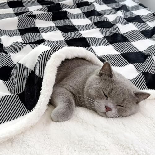 PU MEI Sherpa Fleece Throw Blanket 80" x 90" Reversible Plush Fluffy Large Big Blanket Lattice Flannel Blankets for All Season Use, Black and White - color: Black and White, size: 80"*90"