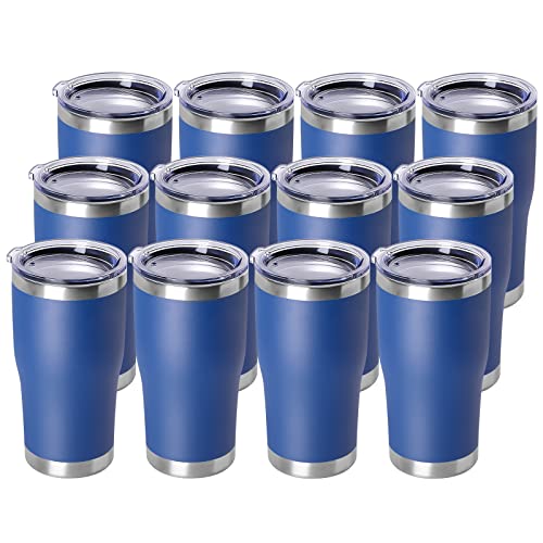 DOMICARE 20oz Tumbler with Lid Stainless Steel Tumblers Bulk, Double Wall Vacuum Insulated Coffee Travel Mug Powder Coated Tumbler, 12 Count (Pack of 1) Dark Blue - color: Dark Blue, size: 12 count