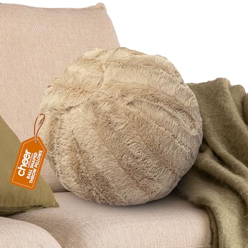 Cheer Collection Ultra Soft Faux Fur Round Pillow - Decorative and Fun Throw Pillows for Couch, Bed & Living Room - Funky Sphere Pillow for Kids & Adults - Aesthetic Pillows for Accents - Sand - color: Sand