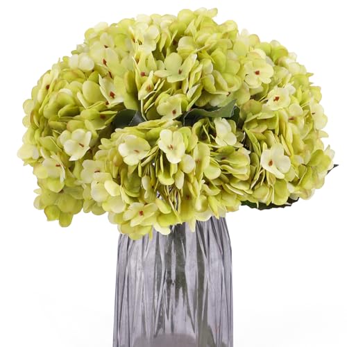 Kimura's Cabin 6pcs Hydrangea Artificial Flowers Silk Hydrangeas,Neon Green | Faux Hydrangeas with Stems Fake Bouquets,Wedding Party Arrangement Farmhouse Garden Home Table Centerpieces Decor Vase Filler - color: Neon Green