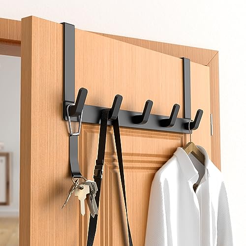 Over The Door Hooks Hanger, Heavy Duty Rack for Winter Coat, Fits 1 3/8" Doors, L7U - Bathroom Accessories and Towel Organizer Holder, Matte Black - color: Matte Black, size: Fits 1 3/8" Doors, 7" Arms