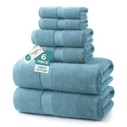 ecolook Ultra Soft 6-Piece Towel Set, 100% Cotton | Lighter Weight, Quick Dry, Highly Absorbent, 2 Bath, 2 Hand, 2 Washcloths, Perfect for Bathroom, Blue - color: Blue