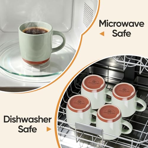 E-far Ceramic Coffee Mug Set of 4, 12oz Stoneware Coffee Cup with Handle, Porcelain Tea Cups, Modern Farmhouse Latte Mug Gift Set for Women & Men, Microwave Safe, Speckled Green - color: Speckled Green