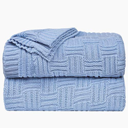 uxcell 100% Cotton Knit Throw Blanket, Cable Decors Light Blue 47x70 - color: Light Blue