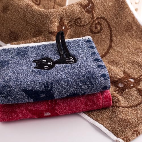 Kissvian 3 Pack Cute Kitten Design Hand & Face Towels with Hanging Loop, Fingertip Towels Soft Absorbent Bathroom & Kitchen Towels for Kids Adults - Adorable Cat Themed Towel Set
