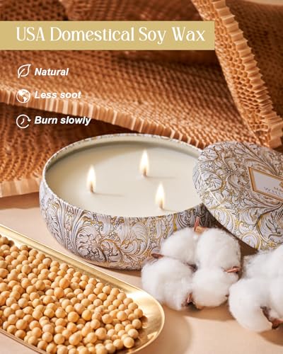 M&SENSE White Tea Scented Candles 12 oz, Large 3 Wick Soy Tin Candle, Over 40 Hour Burning Time, 100% Natural Vegan Wax, Relaxing Aromatherapy Aesthetic Candle Gift for Women Men - color: White Tea