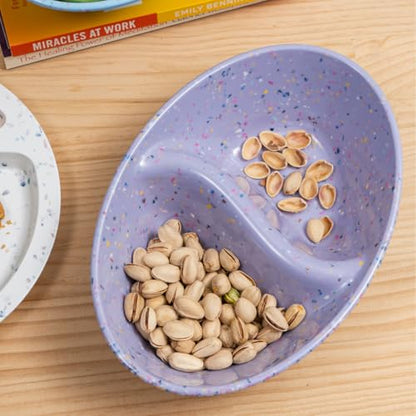 Confetti Divided Bowl Set of 2, 100% Melamine BPA-Free Stackable Unbreakable Bowls with Two Compartments, Ideal for Snacks, Chips & Dips, Cereal, Dishwasher-Safe Color: Purple - color: Confetti Purple