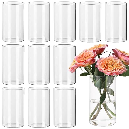 SUPMIND 12P Cylinder Vases for Table Centerpieces, 6inch Glass Flower Vases | Clear Short Vases in Bulk for Wedding Decorations and Home Decor, Hurricane Candle Holder for Table Shelf, 6 x 3.4 Inch - size: 6" Height