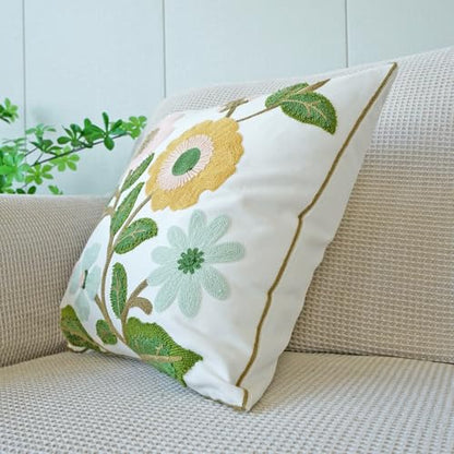 vctops Floral Embroidered Pillow Covers 18x18 Inch Spring Summer Cotton Tufted Throw Pillow Cover Outdoor Garden Cushion Case for Sofa, Bed, Living Room (Flower F,18"x18") - color: Flower F