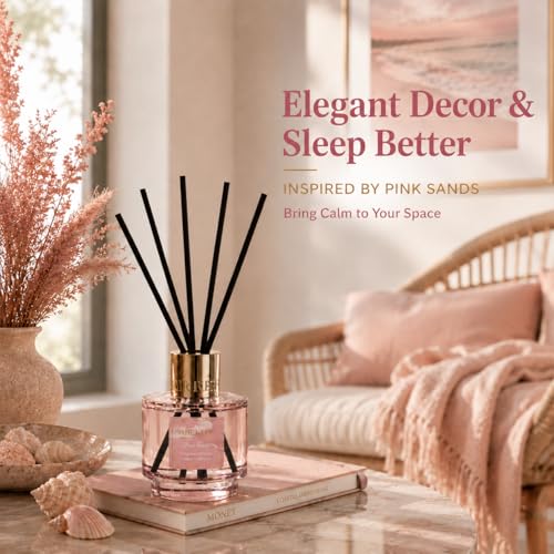 Reed Diffuser Set with Refill & 8 Reed Sticks, 6.96 fl oz Pink Sands Home Fragrance, Long Lasting Aromatherapy Diffuser for Bedroom, Bathroom & Living Room