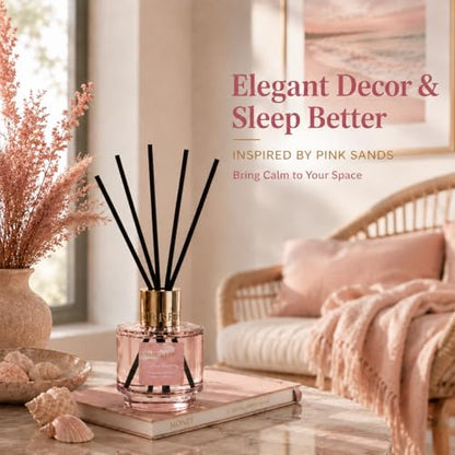 Reed Diffuser Set with Refill & 8 Reed Sticks, 6.96 fl oz Pink Sands Home Fragrance, Long Lasting Aromatherapy Diffuser for Bedroom, Bathroom & Living Room