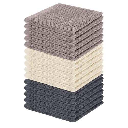 Homaxy 100% Cotton Waffle Weave Kitchen Dish Cloths 15-Pack, Mixed Color | 12 x 12 Inches, Ultra Soft Absorbent Dish Towels, Quick Drying Dish Rags with Hanging Loop - color: Mixed Color, size: 12 x 12 - 15 Pack