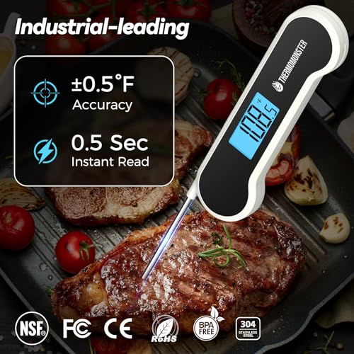 0.5 Sec Instant Read Meat Thermometer Digital for Cooking, White | NIST ±0.5℉ Precision Food Thermometer, Kitchen Gadgets for Oven Grill Candy BBQ Accessories, Gifts for Him Dad Men Birthday - color: White