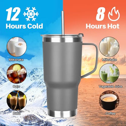20 oz Tumbler with Handle, Stainless Steel Insulated Tumbler with Lid and Straw, Double Wall Vacuum Coffee Mug Tumbler, Insulated Coffee Thermal Cup for Cold and Hot (Grey, 20 Ounces) - color: Gray, size: 20 Ounces