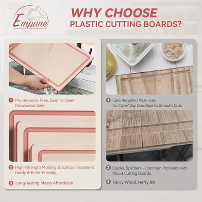 Empune 3-Piece Plastic Cutting Boards for Kitchen - Thick & Non-Slip Chopping Board Set with Juice Grooves, Dishwasher Safe, BPA Free, Includes Large & Small Sizes, Pink - color: Pink