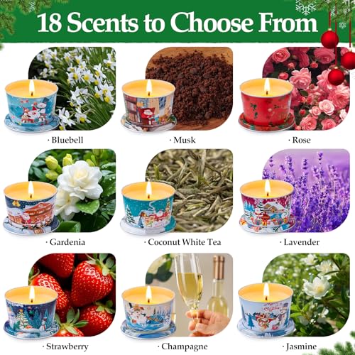 18 Pack Scented Candle Sets | Merry Christmas Aromatherapy Traverl Jar Candles | Soy Wax Candle Sets with 10% Essential Oils for Home and Travel |Gift Sets for Christmas Women - color: 18 Pack Chirstmas