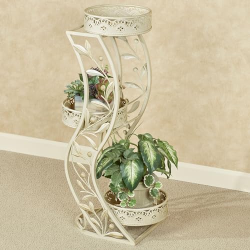 Touch of Class Catarina Ivory Metal Three Tiered Plant Stand