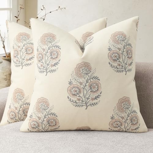 Vintage Floral Print Euro Sham Pillow Covers 24x24 Set of 2 Patterned Accent Decorative Cushion Covers Modern Farmhouse Throw Pillow Covers for Bed Sofa Couch Chair Living Room Home Decor, Blush Pink - color: Blush Pink, size: 24" x 24" (Pack of 2)