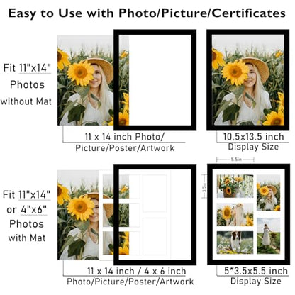 JCJMY 4x6 Collage Picture Frame, Display 5 Pcs 4x6 Photos with Mat or 11x14 Picture without Mat, Five Opening 4x6 Collage Frame for Wall Hanging, Lightweight 4 x 6 Multi Pictures Frame, Black - color: Black