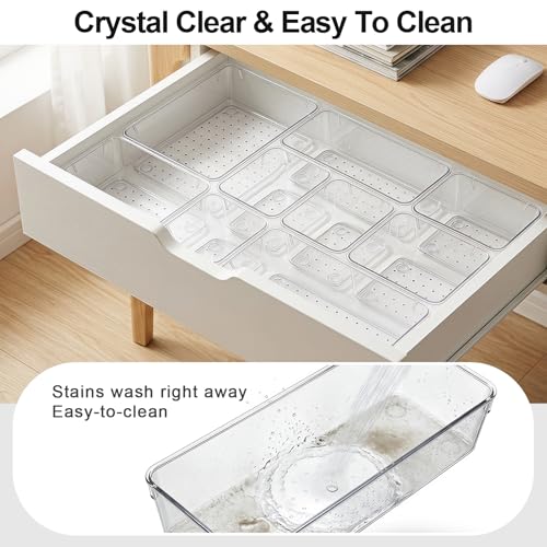 60 Pcs Makeup Drawer Organizer Set, 4 Sizes Versatile Bathroom and Vanity Drawer Organizer for Makeup, Non-Slip Desk Organizer Trays for Bedroom, Office, Fits Jewelry and Office Supplies - size: 60Pack