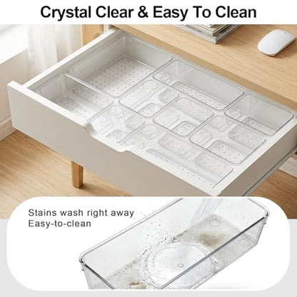 60 Pcs Makeup Drawer Organizer Set, 4 Sizes Versatile Bathroom and Vanity Drawer Organizer for Makeup, Non-Slip Desk Organizer Trays for Bedroom, Office, Fits Jewelry and Office Supplies - size: 60Pack