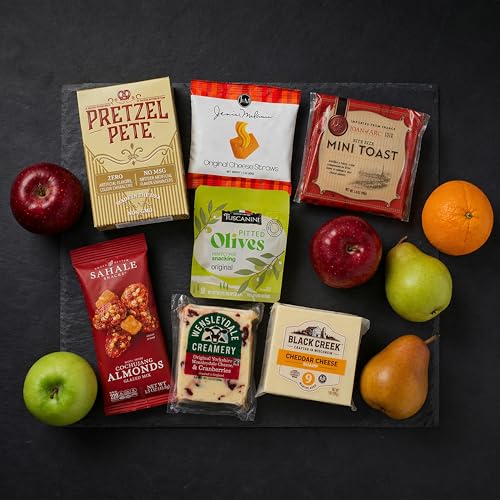 Capalbo's Fruit and Cheese Gift Basket Deluxe | Cheese and Fruit Gift Baskets w/Cheddar & Cranberry Cheeses, Fresh Fruits, Crackers & More | Gift-Ready Packaging w/Personalized Message