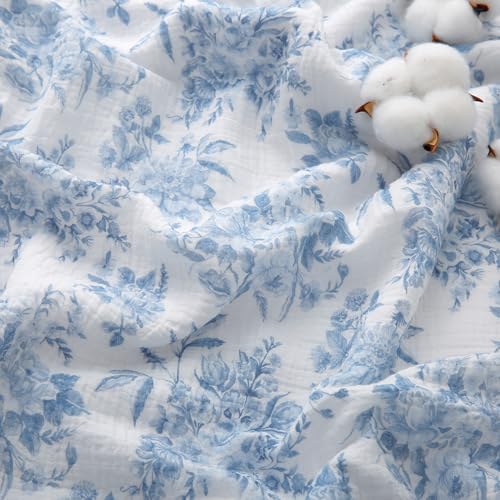 Viviland Cooling Muslin Blanket Queen Size for Bed Summer Gauze Blanket for Adults Breathable Lightweight Soft for Hot Sleepers Linen Blue Nerrah 90 x 90 Inches - color: Blue Nerrah, size: Queen Size (90 X 90 Inches)