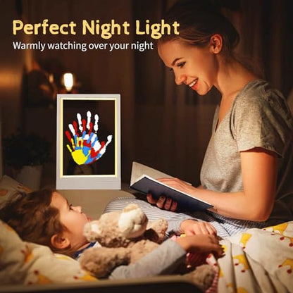 CHERRY CHEERS Family Handprint Kit with Light, Handprint Keepsake Frame, Wooden Led Light, Easy Install, No Need Screw etc, Non-Toxic Paints (White) - color: White